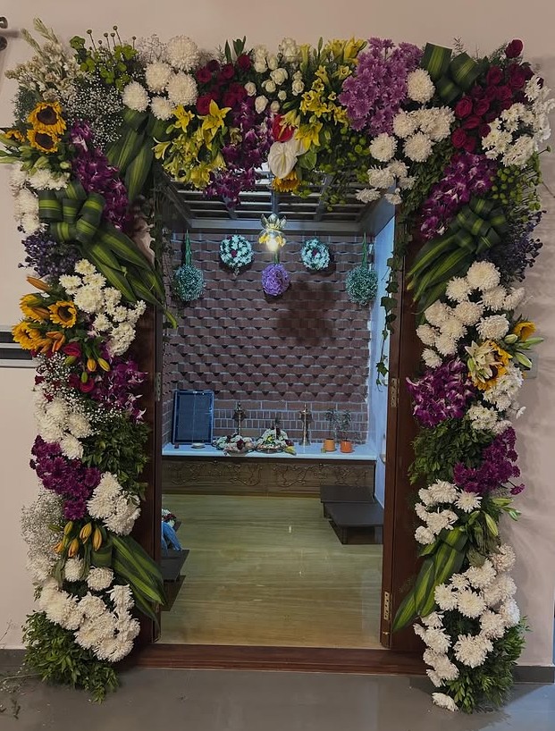 Pooja and entrance floral decoration by Ayodhya Events